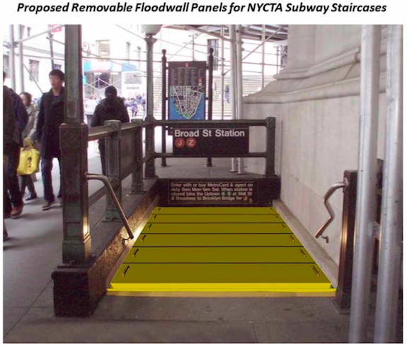 Removable floodwall panels could be put in place to seal off subway tunnels in the event of another big storm.