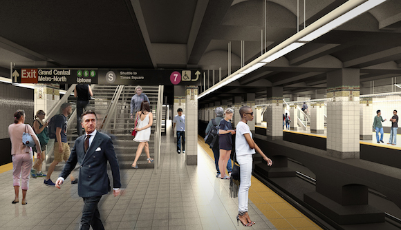 Smaller columns and narrower staircases will open up more platform space on the Lexington Ave. line. (Via KPF)