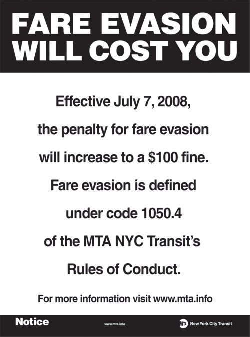 A friendly fare-evasion fine reminder from the MTA - Second Ave. Sagas